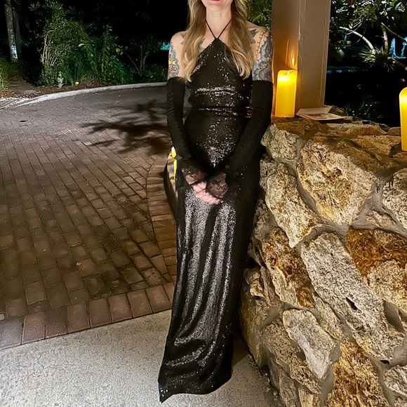 Lucy In The Sky Black Sequins Halter Maxi Dress - Picture 1 of 6